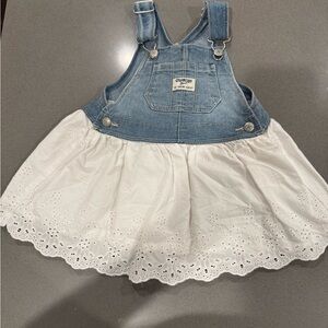 OshKosh B'gosh Girls Overall Dress 18M Denim White Eyelet Skirt Summer Clothes